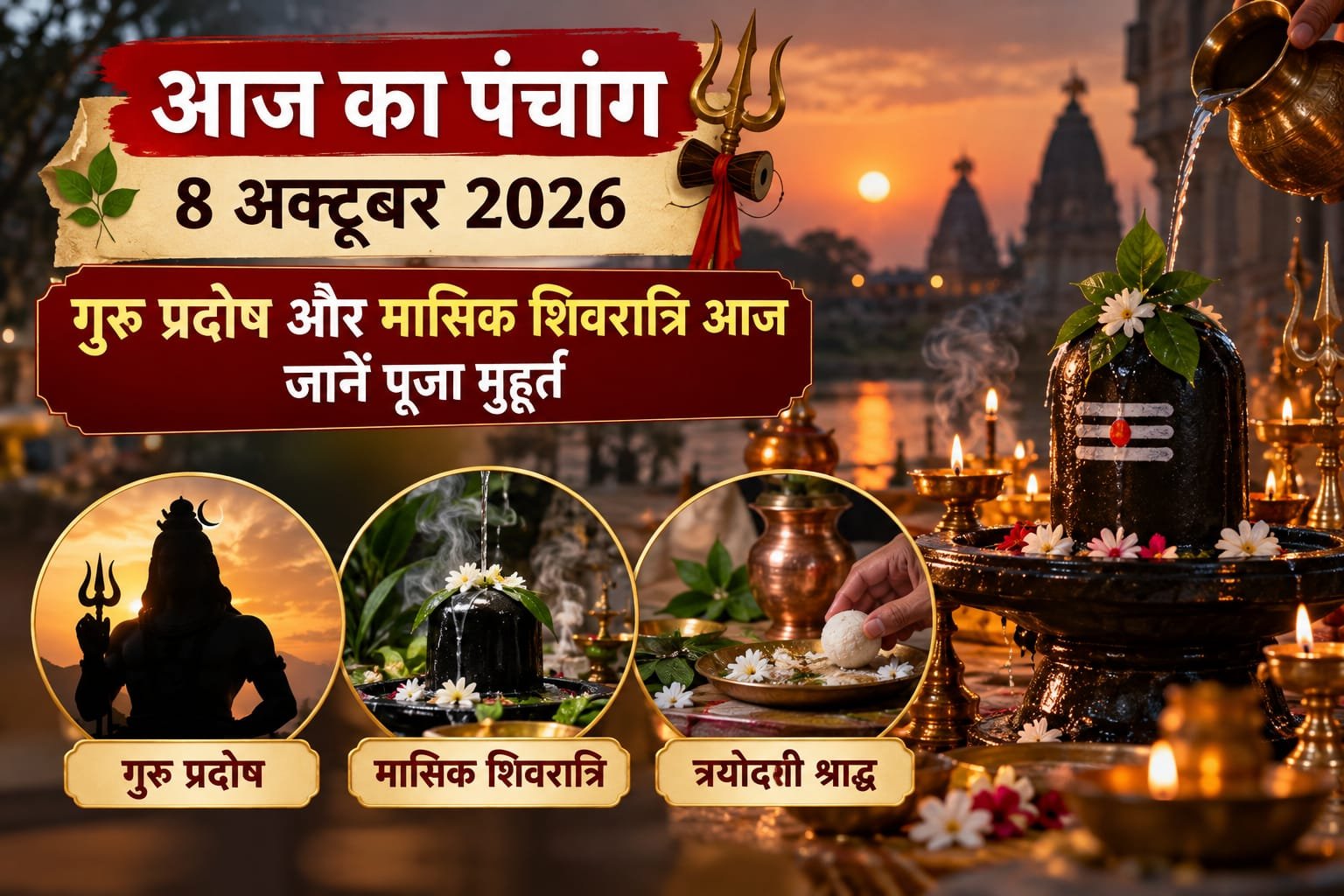 आज का पंचांग 8 अक्टूबर 2026: गुरु प्रदोष और मासिक शिवरात्रि आज, जानें पूजा मुहूर्त