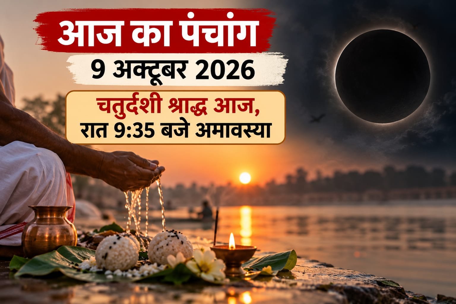 आज का पंचांग 9 अक्टूबर 2026: चतुर्दशी श्राद्ध आज, रात 9:35 बजे अमावस्या