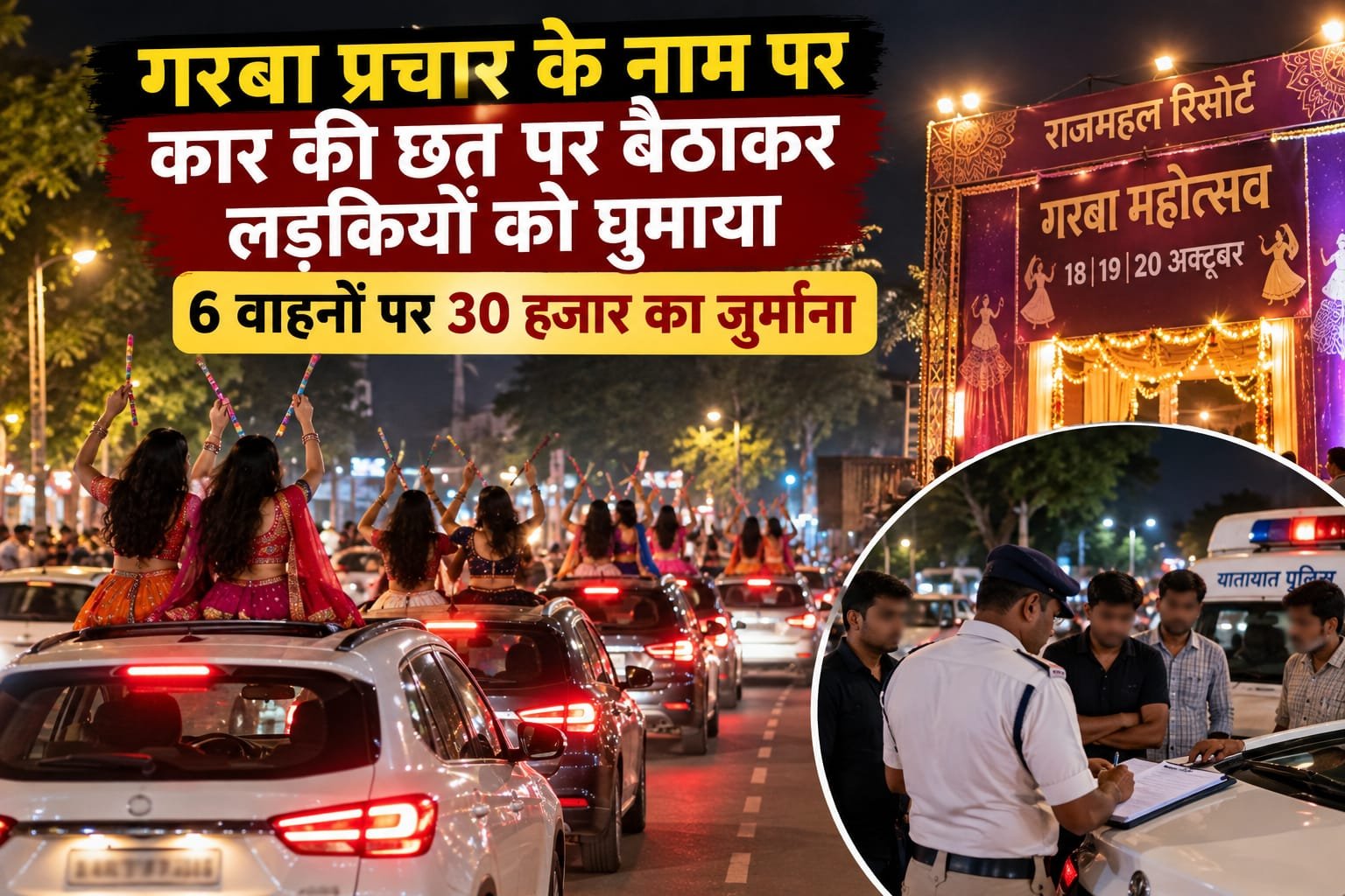 गरबा प्रचार के नाम पर कार की छत पर बैठाकर लड़कियों को घुमाया, 6 वाहनों पर 30 हजार का जुर्माना